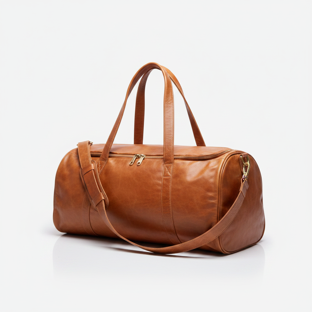 Men's Leather Gym Bag Camel