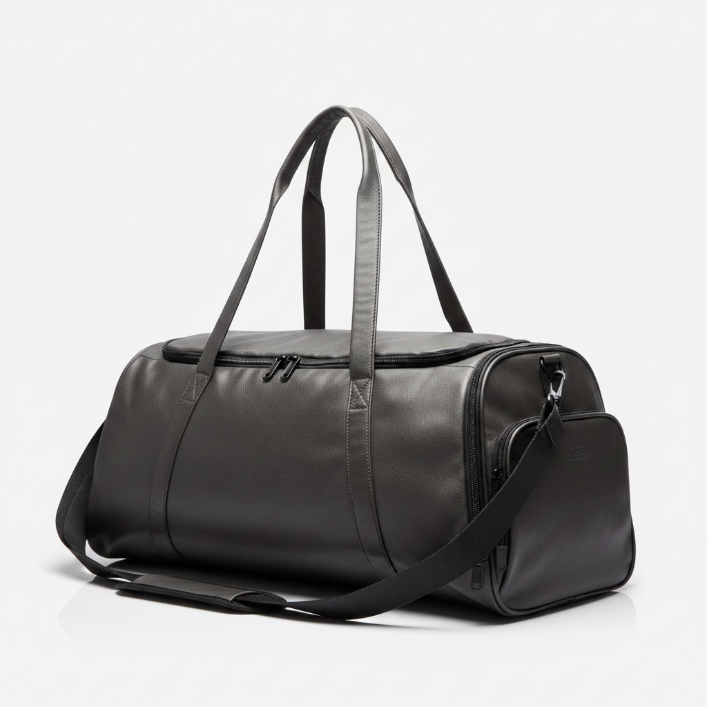 Men's Leather Gym Bag Dark Grey