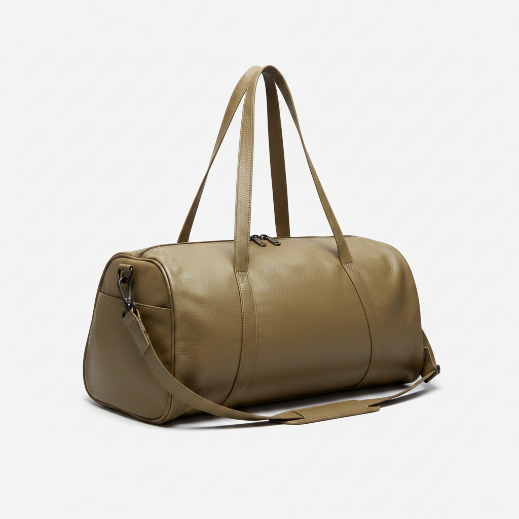 Men's Leather Gym Bag Khaki