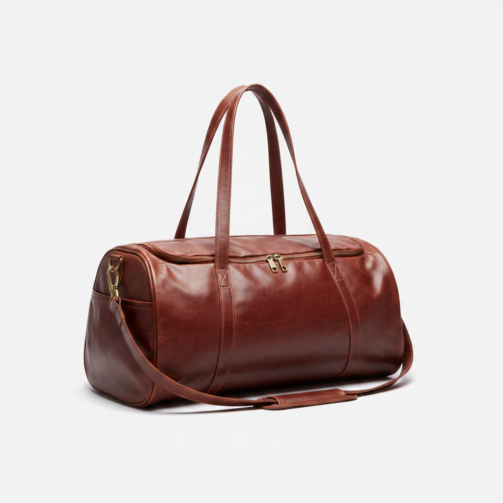 Men's Leather Gym Bag Dark Cognac